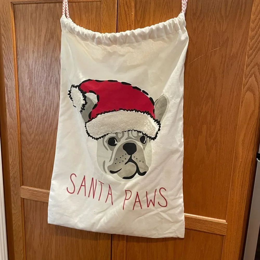 Santa Paws French Bull Dog 24x38 Canvas Type Santa Bag
